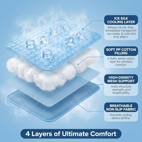 Pawlabs Cooling Mat - Self Cooling Pad for Dogs, Washable Portable for Crate Kennel Car Sofa Bed Floor, Indoor Outdoor Summer Use (Blue, L)