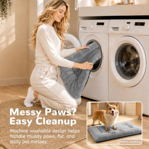 Dog Crate Pad, Washable Cozy Dog Bed Mat for Medium Dogs 36"x23", Gray