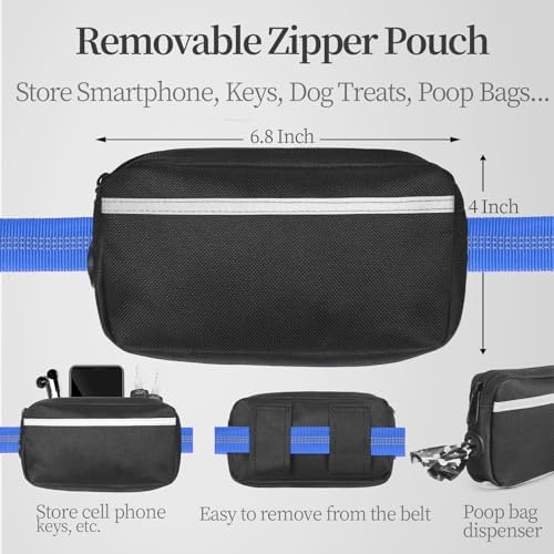 iYoShop Hands Free Dog Leash with Zipper Pouch, Large, 25-120LB, Royal Blue
