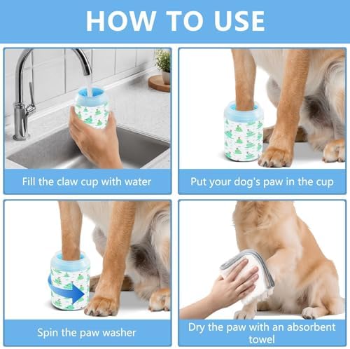 Dog Paw Cleaner Cup, Cartoon Christmas Trees Portable Paw Washer with Soft Silicone Brush, Pet Foot Cleaner for Small Medium Large Dogs Cats, 2.56x4.53 Inch
