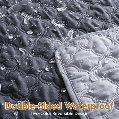 FunFurry Waterproof Dog Blanket, Couch Cover for Dogs Washable, Reversible Dog Bed Cover. (Dark＆Light Grey, 52 X 82 Inch - 1 Pack)