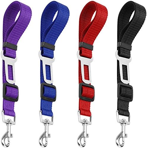 YuCool Dog Seat Belt,4 Piece Set Dog Car Adjustable Seatbelts for Vehicle Nylon Pet Safety Heavy Duty & Elastic Car Harness for Dogs