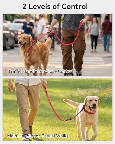 Joytale Tactical Bungee Dog Leash, Shock Absorbing No Pull, Red