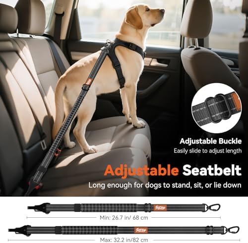 2Pcs Dog Seat Belt, Dog Car Seat Belt Bungee for Pet, Gray & Black