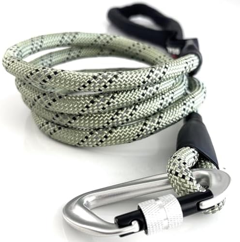 Heavy Duty Rope Dog Leash with 1100LB Rated Locking Carabiner – 6FT Climbing-Inspired Reflective Rope Leash for Large & Medium Dogs that Pull – Padded Handle (Green)