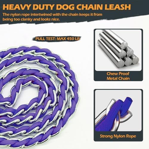 Chain Dog Leash, Bite-Proof Metal Leash, with Padded Handle