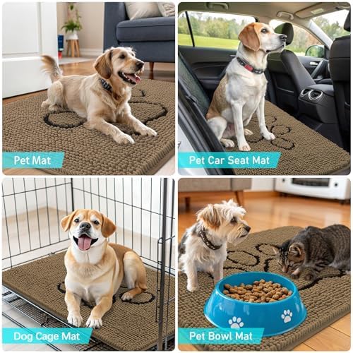 OLANLY Dog Door Mat for Muddy Paws 30x20, Paw Print Design Chenille Mud Mat