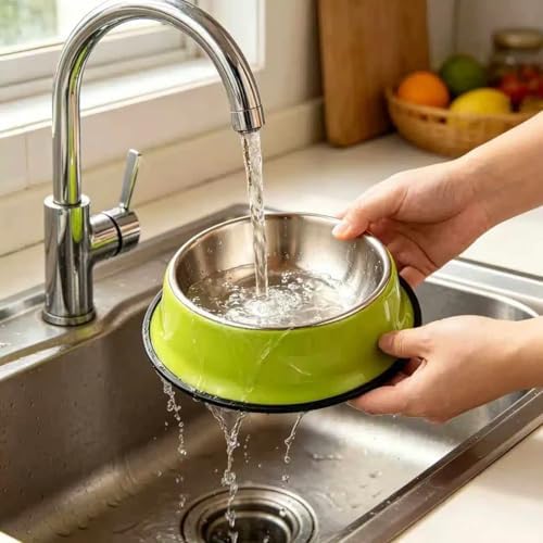 Stainless Steel Dog Bowls, Non-Slip Pet Food Water Bowls 2 Pack, Dishwasher Safe for for Cats Puppies Small Medium Large Dogs (Green, 1½ Cup / 14 oz)
