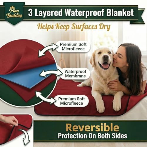 Paw Buddies Premium Waterproof Blanket 80"x90" Velvet-Feel Reversible Throw – Leakproof, Machine Washable Bed & Sofa King Size Protector for Couples, Pets & Travel + Bonus Small Blanket