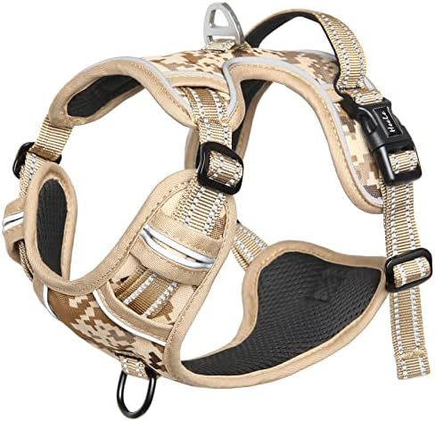 HEELE Dog Harness, No Pull Adjustable Padded Reflective Harness for Small Medium Large Dogs with Handle for Walking Training, Camo Tan, M