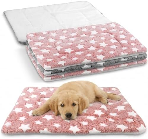 4 Pcs Washable Dog Bed Crate Mat Pad, Reversible Kennel Pad for Crate Pet, Replaceable Dog Cat Bed Guinea Pig Mats Ultra Soft for Small, Medium, Large Dogs Machine Washable 24x16 Inch