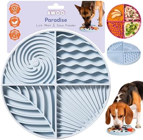 Awoo Paradise - Dog Lick Mat for Slow Feeding & Anxiety - Non-Slip Silicone Slow Feeder with Suction Cups - Dishwasher Safe Pet Dish for Grooming, Training, and Boredom Relief (Sky)