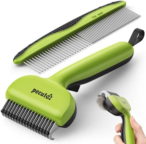 Pecute Self-Cleaning Undercoat Rake for Dogs Cats with Thick Double Coats