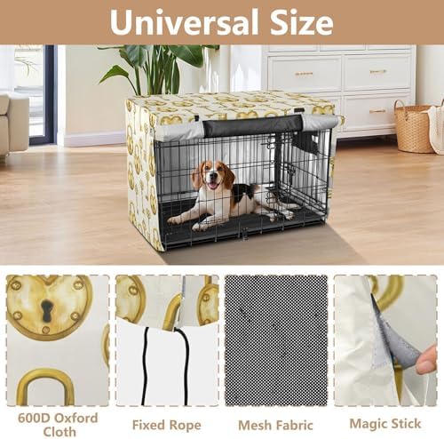 Kigai Lock Key Dog Crate Cover Oxford Fabric Windproof Waterproof Kennel Cover with Breathable Mesh & Roll-Up Panels, Fit for 54 in Cage, Washable
