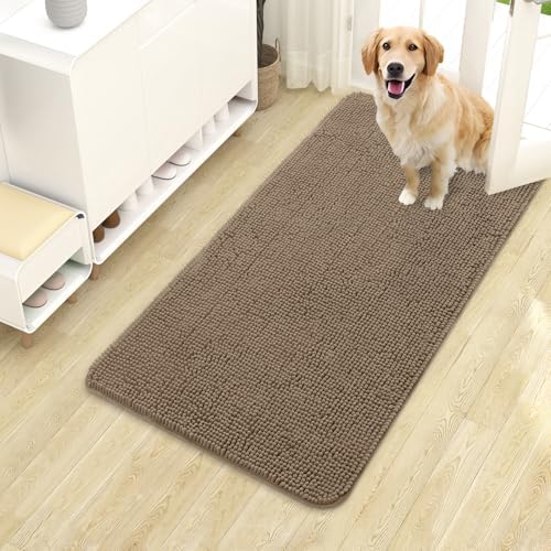 OLANLY Dog Door Mat for Muddy Paws 40x24, Super Absorbent Chenille Mud Mat