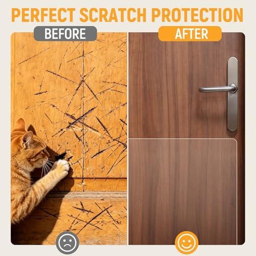 In hand Heavy Duty Door Scratch Protector for Dogs & Cats, 36" x 24" Extra Large Clear Door Guard, Thickened Anti-Scratch Shield with Strong Removable Adhesive Pads, No Residue & Safe for Doors