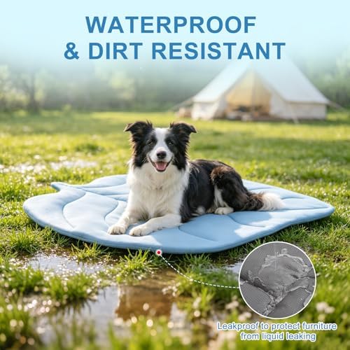BEAUTYZOO Cooling Mat for Dogs & Cats, Dog Cooling Mat Q-Max>0.4, Double-Sided Pet Cool Pads for Summer, Crate, Kennel, Waterproof Outdoor Cooling Bed, Non-Gel Washable Chill Mats 43"x39" Leaf Shaped