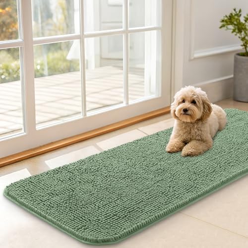 OLANLY Dog Door Mat for Muddy Paws 47x17, Super Absorbent Chenille Mud Mat