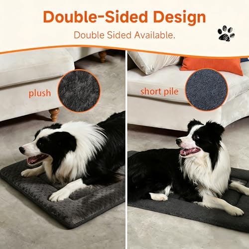 Dog Bed Medium Size Dog, 30x19 Plush Washable Dark Gray Flat Pet Bed
