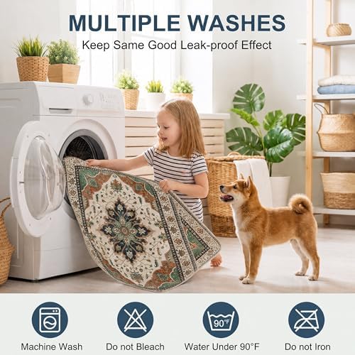 4PACK Washable Pee Pads for Dogs,Great Urine Absorbent Reusable Puppy Training Pads,Waterproof,Leak-Proof & Non-Slip Potty Pads for Whelping,Crate,Playpen,Bed.(Dark Teal Floral,24"x36")