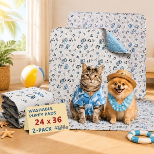 24x36in Washable Pee Pads for Dogs, 2 Pack Reusable Puppy Pads, Absorbent Whelping Pads with Bone Print, Non-Slip Waterproof Pet Training Pads for Couch, Crate, Potty Training - 24x36in