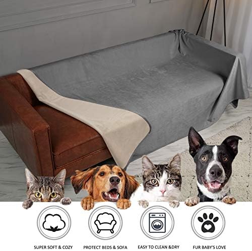 Ameritex Pet Bed Blanket Reversible 100% Waterproof Velvet Super Soft for Sofa and Bed (52x82 Inches, Light Grey+Beige)