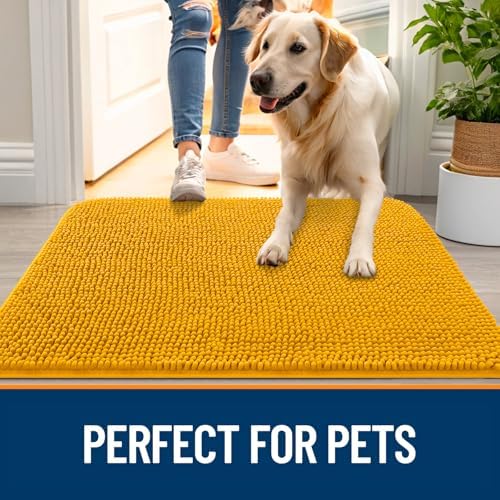 OLANLY Dog Door Mat for Muddy Paws 44x24, Super Absorbent Chenille Mud Mat