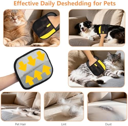 Pet Grooming Gloves for Cats & Dogs – Gentle Deshedding & Massage Brush Glove, Efficient Hair Remover with Static Adsorption, Soft Silicone Tips, Easy to Clean & Comfortable Fit