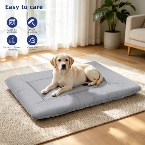 Dog Bed Mat, Crate Pad Reversible,Soft Kennel Washable Crate Mat (Cool and Warm),Pet Sleeping Mattress for Small Medium Dogs XB009 (24''x18'',Corn Velvet Grey)