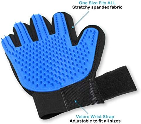 Pets First Dog Grooming Gloves Best Professional Deshedding, Brushing, Cleaning Mitt Tool for Small, Medium or Large Dogs & Cats. Fur & Hair Remover. Prevents Matted Coats. Soft Rubber Bristle Brush