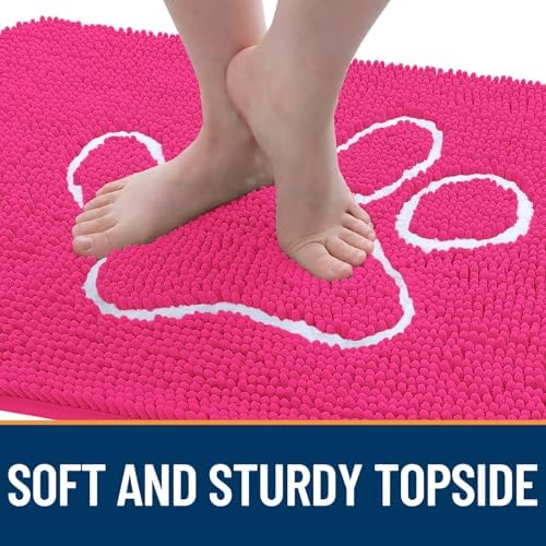 OLANLY Dog Door Mat for Muddy Paws 30x20, Paw Print Design Chenille Mud Mat