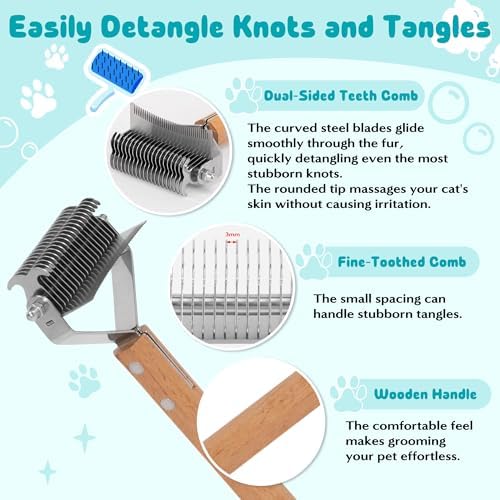 Undercoat Rake for Dogs Cats - 2-in-1 Deshedding Brush for Long Haired Pet, Dog Nail Clippers with Double Sided Dematting Shedding Comb, Matted Fur Removal Grooming Tool for Knots Mats Tangles