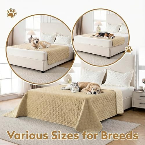FunFurry Waterproof Dog Blanket, Couch Cover for Dogs Washable, Reversible Dog Bed Cover, Couch Furniture Protector. (Dark＆Light Beige, 30 X 70 Inch - 1 Pack)