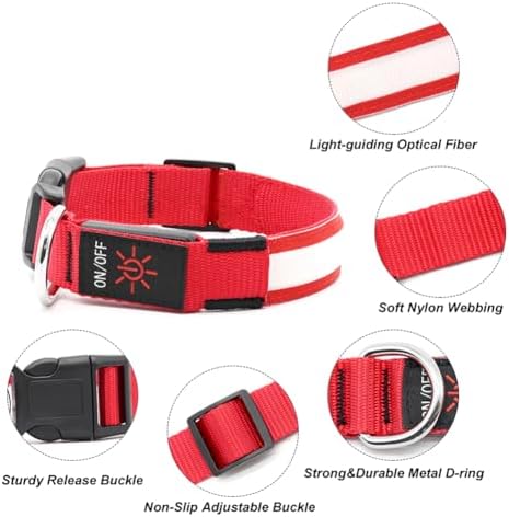 Illumifun Light Up Collar for Small Dogs, USB Rechargeable LED Dog Collar Glowing in the Dark, Safety Collar Light for Your Pups (Red, Small)