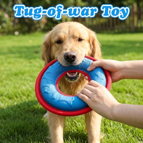 4 Pcs Dog Flying Discs Set 9.05 Inch Lightweight Nylon EVA Fetch Discs Float Water Safe Teeth Feedable Groove Design for Small Medium Large Dogs Blue Green Purple