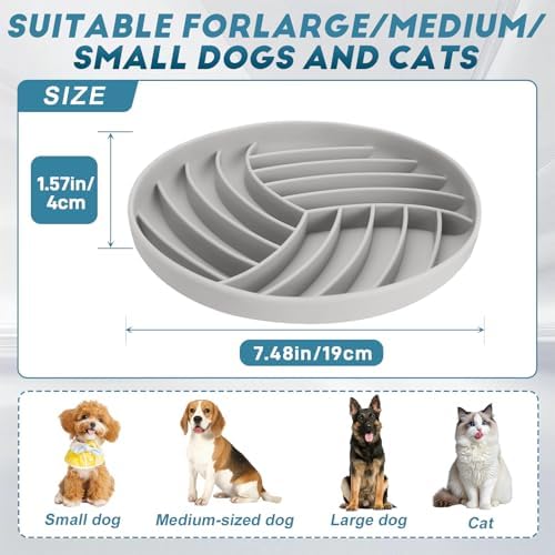 Silicone Slow Feeder Bowls for Dogs and Cats - Wet Food, Suction Cups, Interactive, Reduces Boredom, Anxiety, Anti-Choking, Non-Slip Design (Gray)
