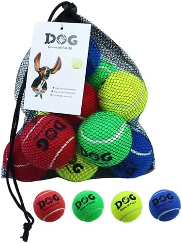 AMA SPORT Tennis Balls for Dogs 12 Pack 2.5" Multi Colors Dog Tennis Balls for Puppy Small Medium Dog Toys, Designed for Dogs Floating Water-Hunting Fetch Fun Playing Daily Exercise Mid-air Catching