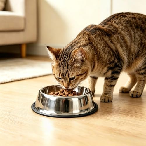 Stainless Steel Dog Bowls, Non-Slip Pet Food Water Bowls 2 Pack, Dishwasher Safe for for Cats Puppies Small Medium Large Dogs (Stainless Steel, ¾ Cup / 7 oz)