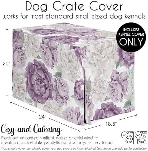 Sweet Jojo Designs 24in. Small Dog Crate Cover (Purple Boho Floral) for Girls Pet Cage, Kennel Covers (Shabby Chic, Bohemian, Vintage, Garden, Watercolor, Flower, Nature, Elegant, Pastel, Lavender)
