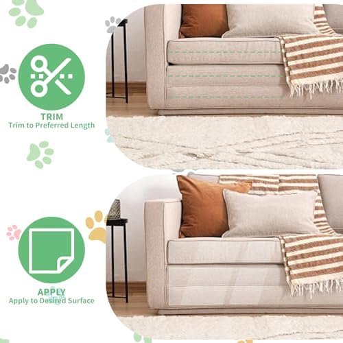 Cat Scratch Furniture Protector, 200" x 8.2" Extra-Long Clear Self-Adhesive Couch Protector from Cat Claws, 0.15mm Thick Anti-Scratch Guard for Fabric Sofas, Wood & Doors, Clean Removal(with Scraper)