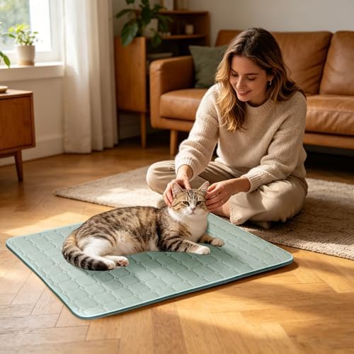 Dog Cooling Mat Pad, Self-Cooling Pet Mat, Washable Portable Coolings Pad for Dogs Cats, Ice Silk Foldables Mat, Extra Large Self-Cooling Pad for Large Small Dogs (Green, L)