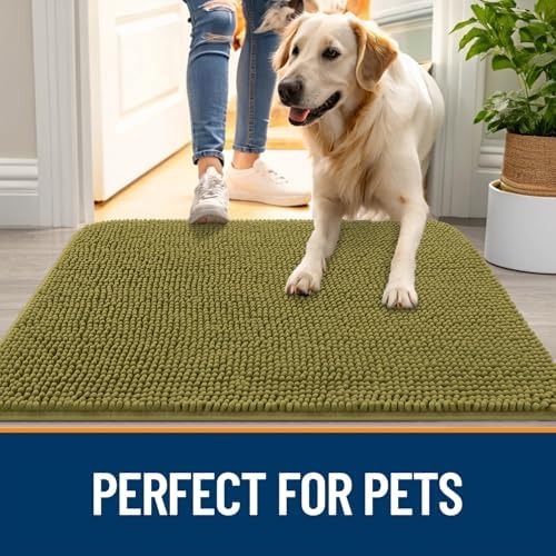 OLANLY Dog Door Mat for Muddy Paws 30x20, Super Absorbent Chenille Mud Mat