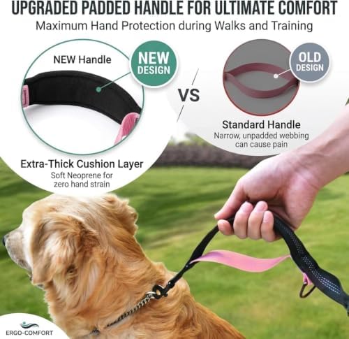 Hands-Free Dog Running Leash with Waist Belt, Dual Padded Handles, Shock-Absorbing Bungee and Reflective Stitching for Walking, Hiking and Biking, Medium & Large Dogs, 25–120 lb (Small, Pink)