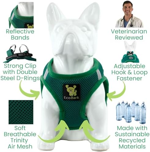 EcoBark Luxury Step in Mesh Dog Harness for Small Dogs, Forest Green