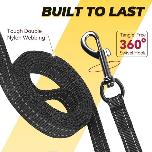 VIVAGLORY Double Handle Dog Leash Twingrip, 5ft x 1/2in, Black