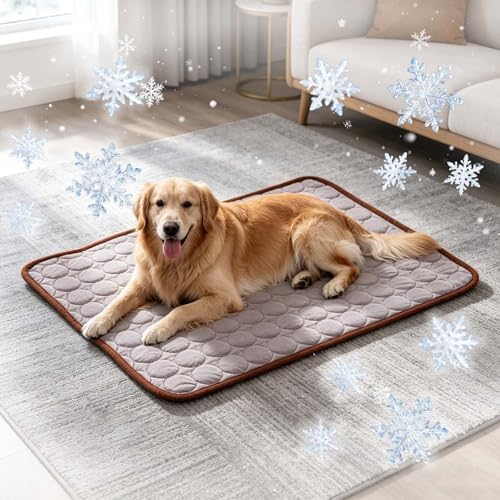 Dog Cooling Mat 2.0, Washable and Portable Pad Self Folding Pad for Dog & Cat, Indoor & Outdoor Summer Cooling Mat for All Pets, Keep Dogs and Cats Cool and Comfortable (Brown, Small)