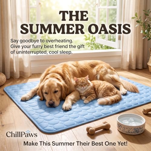 ChillPaws Cooling Mat, Summer Breathable Ice Silk Cooling Pet Mat, Washable Self-Cooling Bed Pad, Chill Crate Pad for Floor Mattress & Sofa Couch, Multi-Sizes for All Dogs & Cats，Brown：Medium
