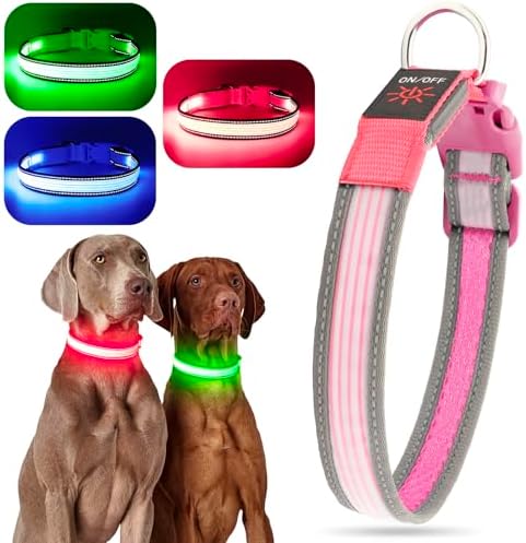 LED Dog Collar, Dog Light Up Collar,for Night Walking (Large, Pink-2)