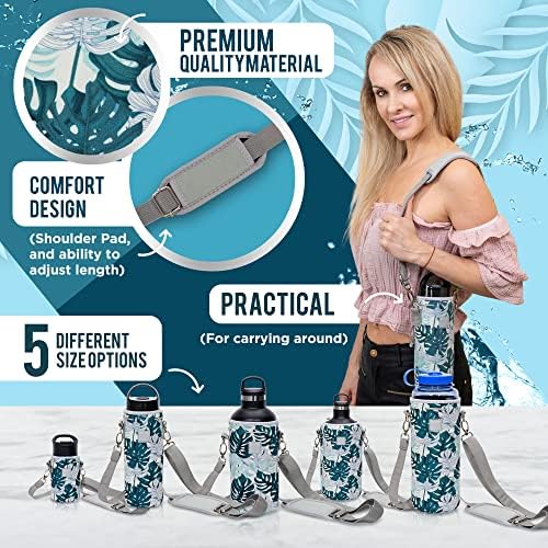 Made Easy Kit Water Bottle Carrier Insulated Neoprene - Adjustable Padded Shoulder Strap - Sling Pouch for Glass Bottle, Stainless Steel Tumbler - 5 Sizes (Teal, Large)