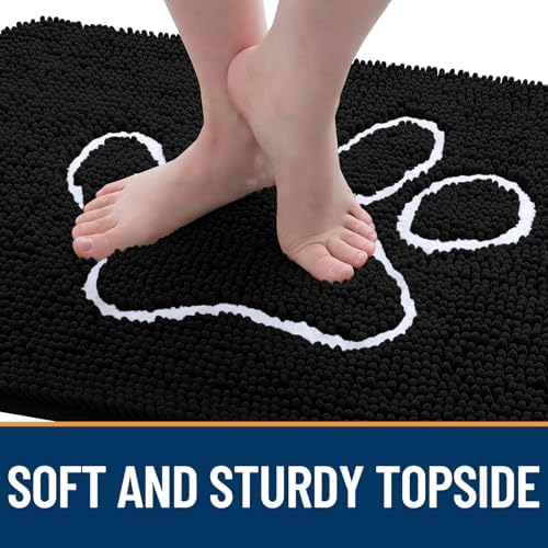OLANLY Dog Door Mat for Muddy Paws 54x32, Paw Print Design Chenille Mud Mat
